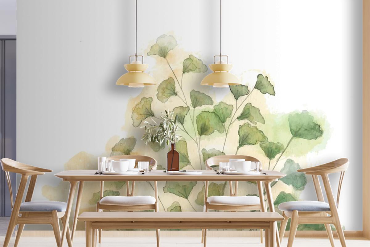 Hand Painted Watercolor Nature Dining Room Wallpaper Mural