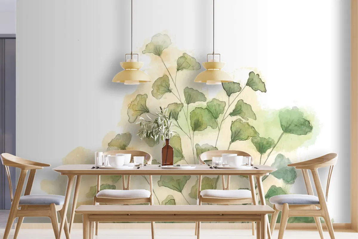 Hand Painted Watercolor Nature Dining Room Wallpaper Mural