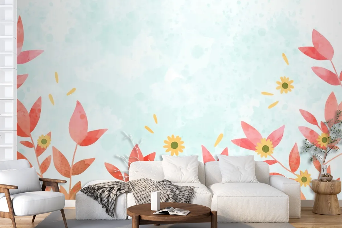 Hand Painted Watercolor Nature Background Wallpaper Mural