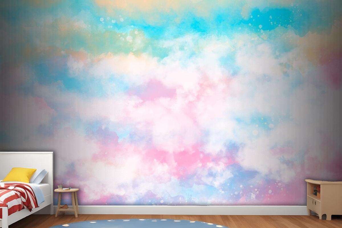 Hand Painted Watercolor Pastel Sky Background Girl Wallpaper Mural