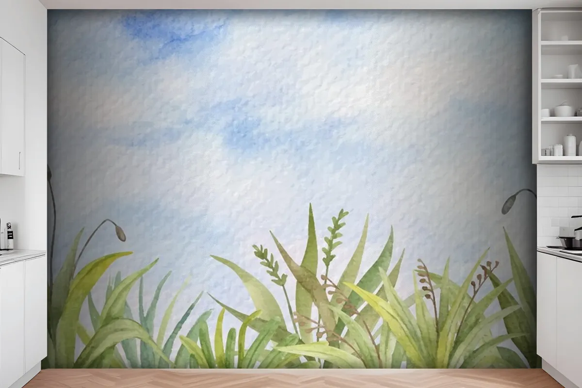 Hand Painted Watercolor Summer Landscape Wallpaper Mural