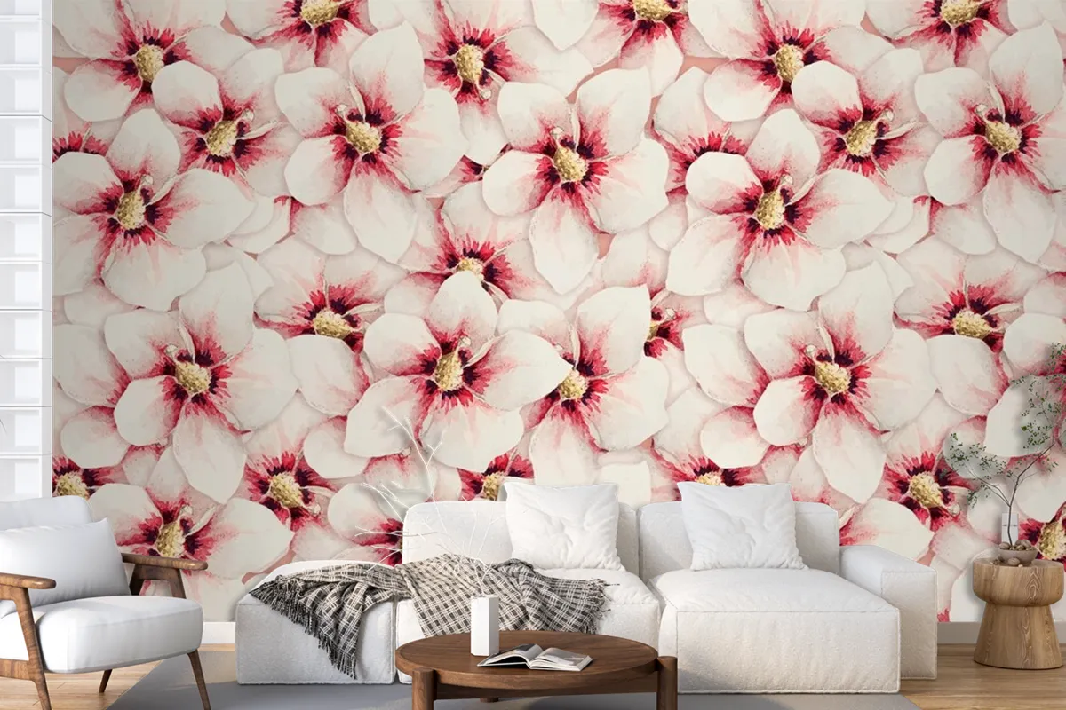 Hibiscus Flower Pattern Background Wallpaper Mural