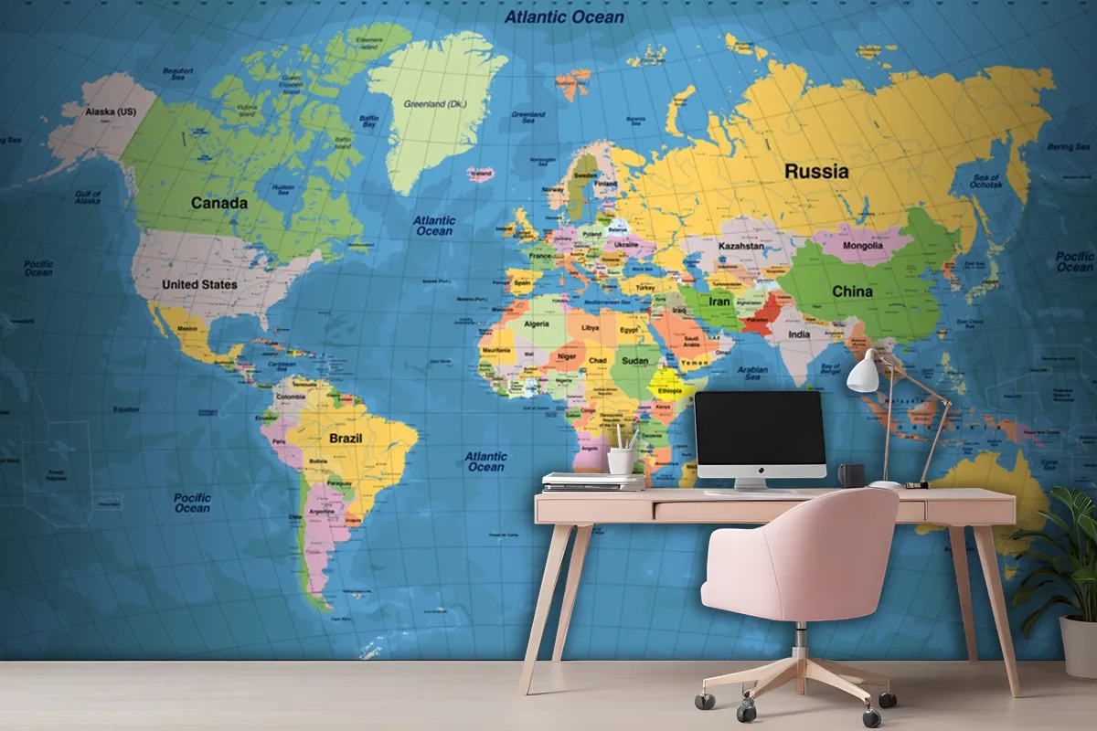 High Detailed Illustration Of World Map Wallpaper Mural