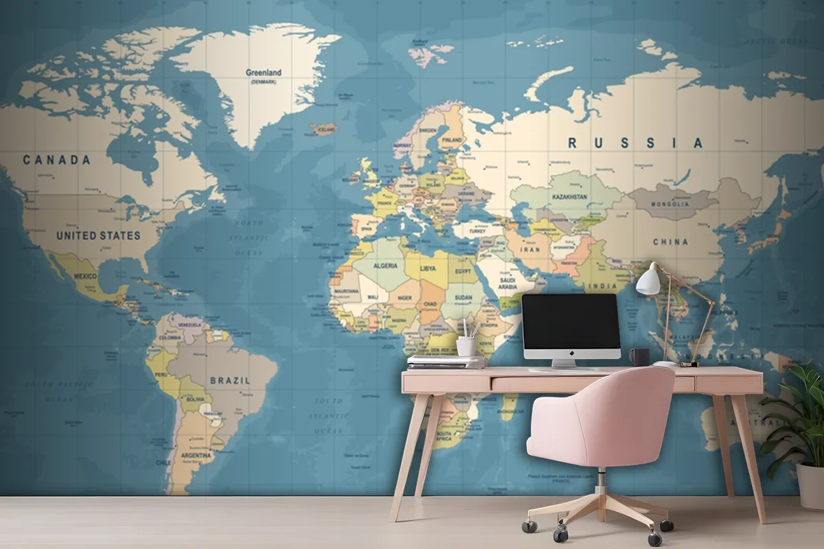 High Detailed Illustration Of Worldmap Wallpaper Mural