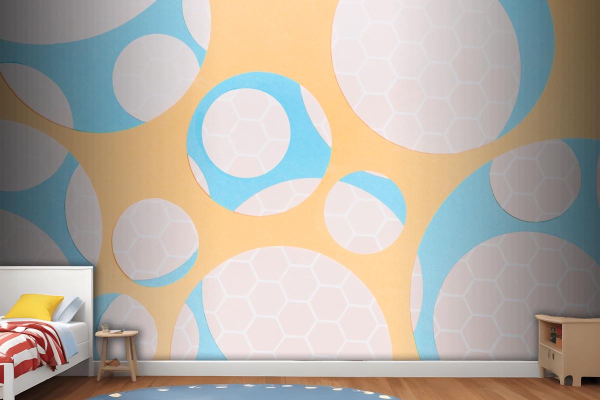 Honeycomb Pattern On Circle Shape Over The Yellow Wallpaper Mural