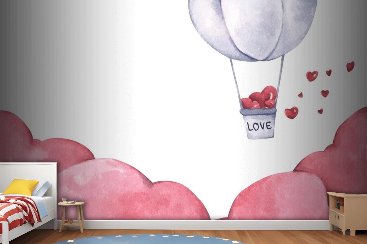 Hot Air Balloon With Heart Float On The Sky Wallpaper Mural