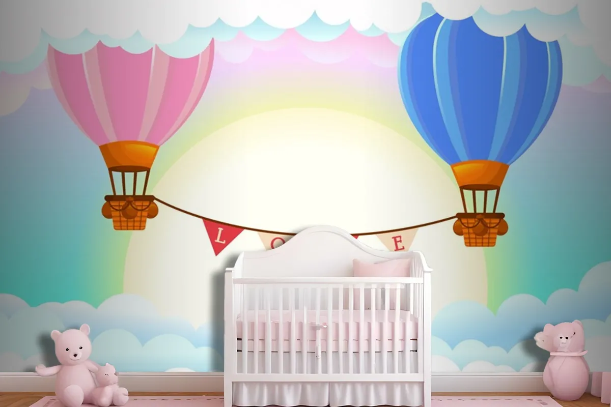 Hot Air Balloons Girl Wallpaper Mural