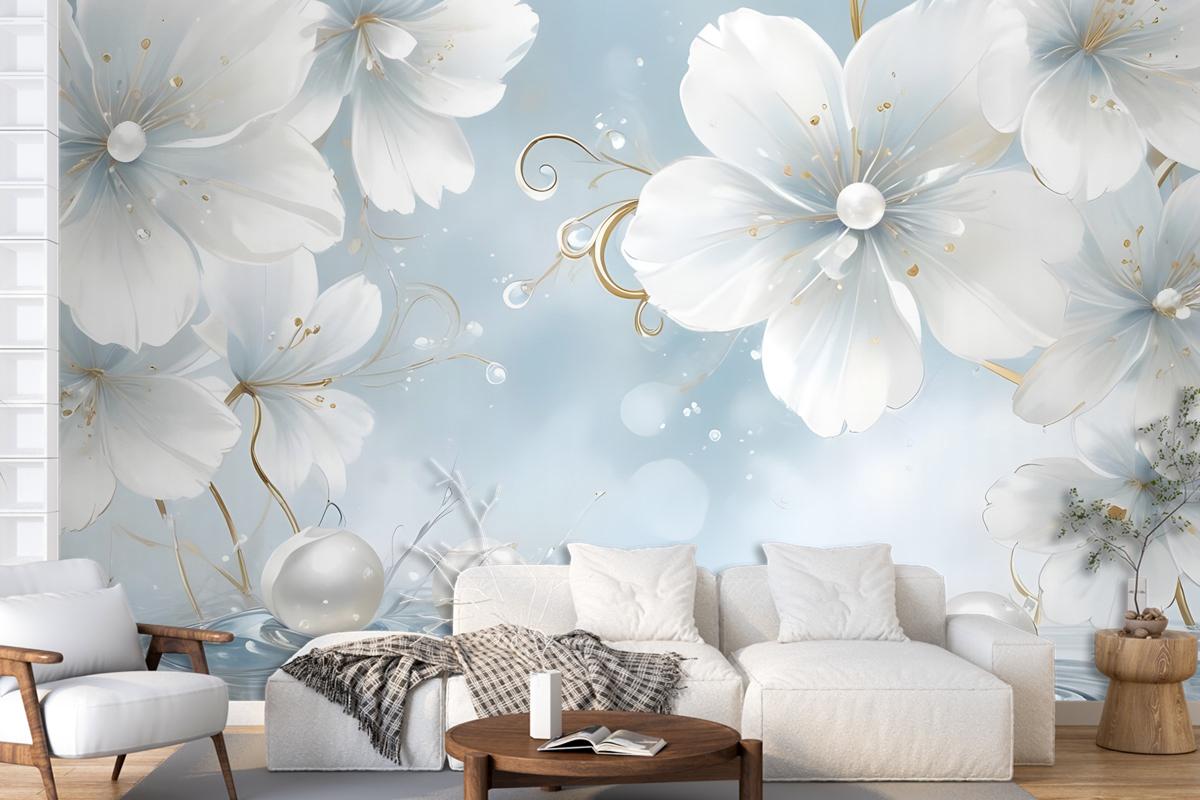 Jewelry White Lux Floral Wallpaper Mural