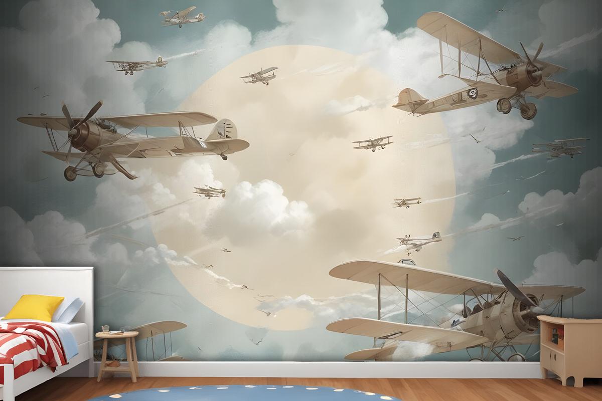 Kids Moon With Aircraft Wallpaper Mural