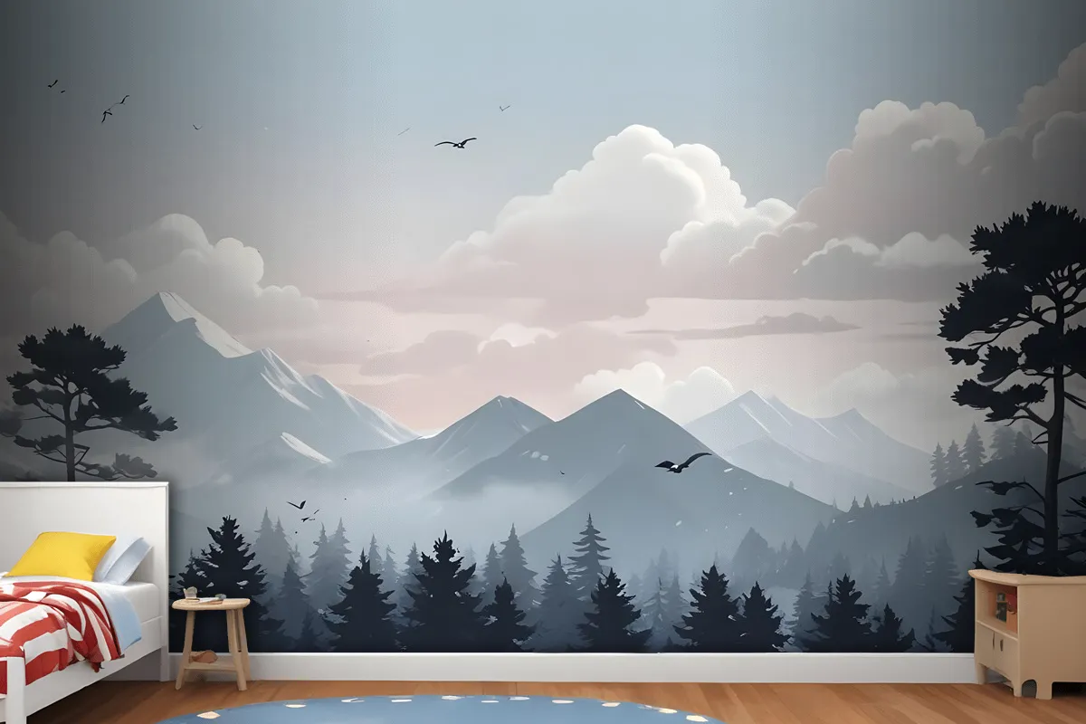 Kids Mountain Landscape With Snow Wallpaper Mural