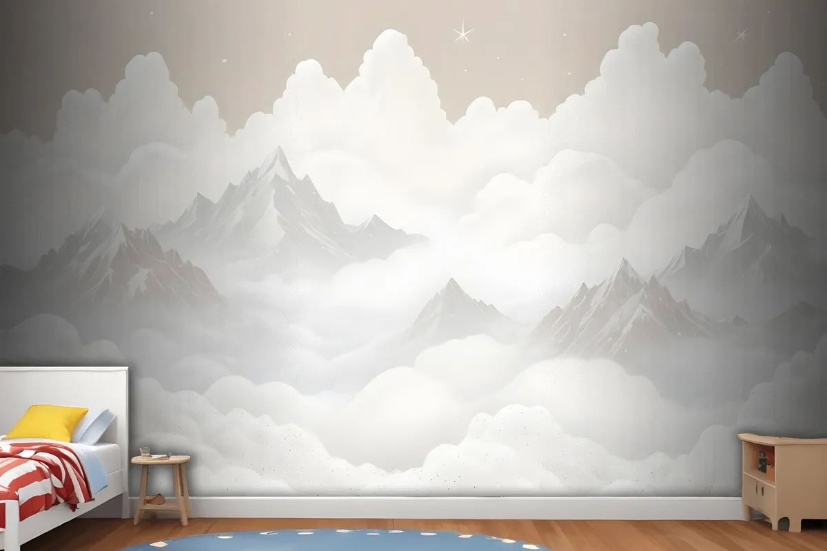 Kids Mountain With Clouds Wallpaper Mural