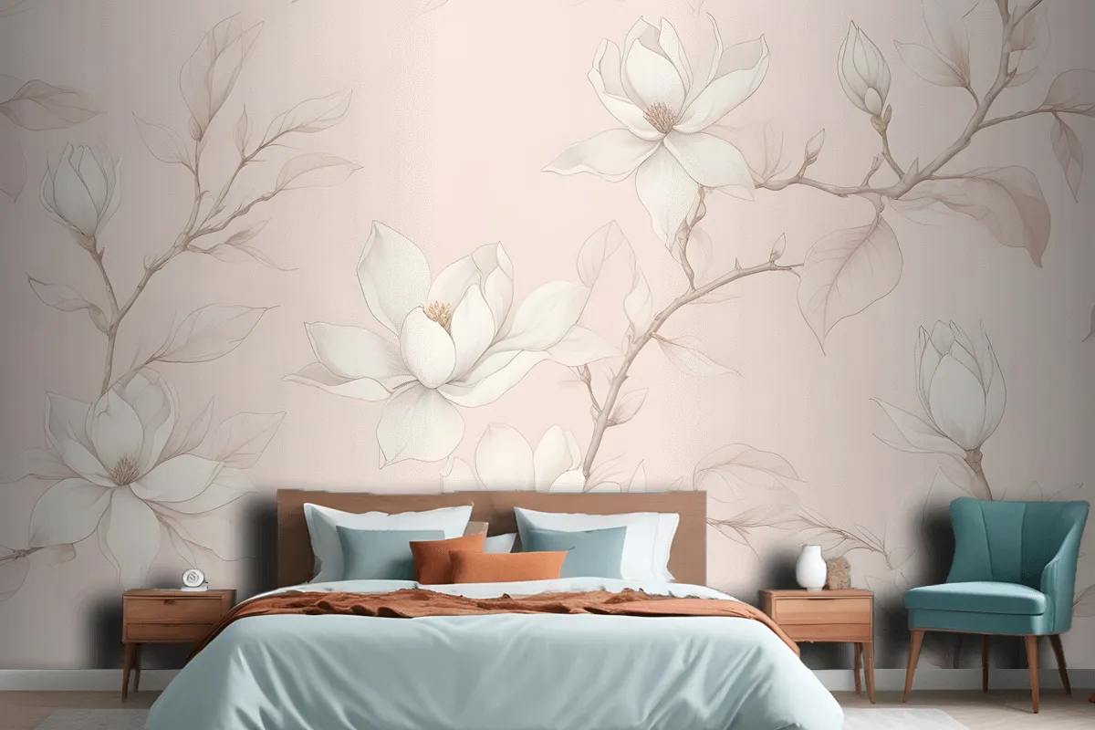 Large Hand Drawn Cherry Blossom Mural