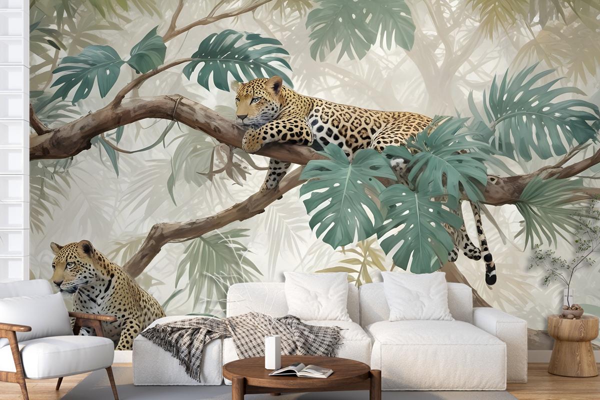 Leopards On Branch Jungle Wallpaper Mural