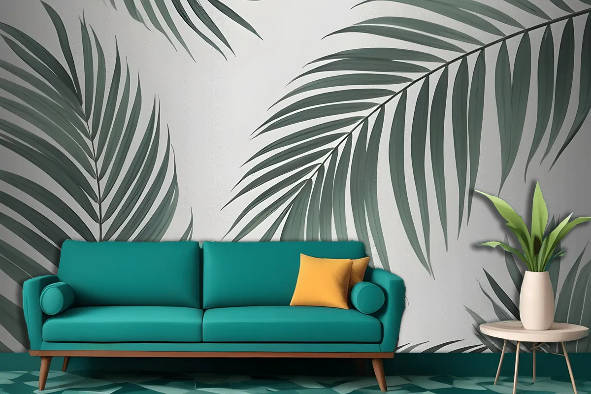 Light Background Palm Leaves Various Shades Green Wallpaper Mural