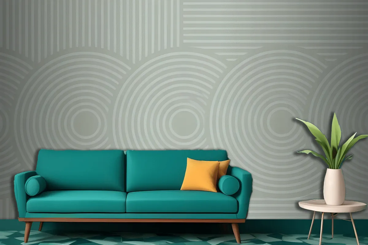 Light Green Background Concentric Circles Vertical Lines Wallpaper Mural