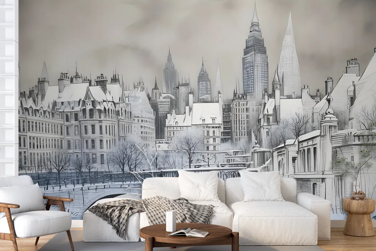 London Charcoal Drawing City Wallpaper Mural