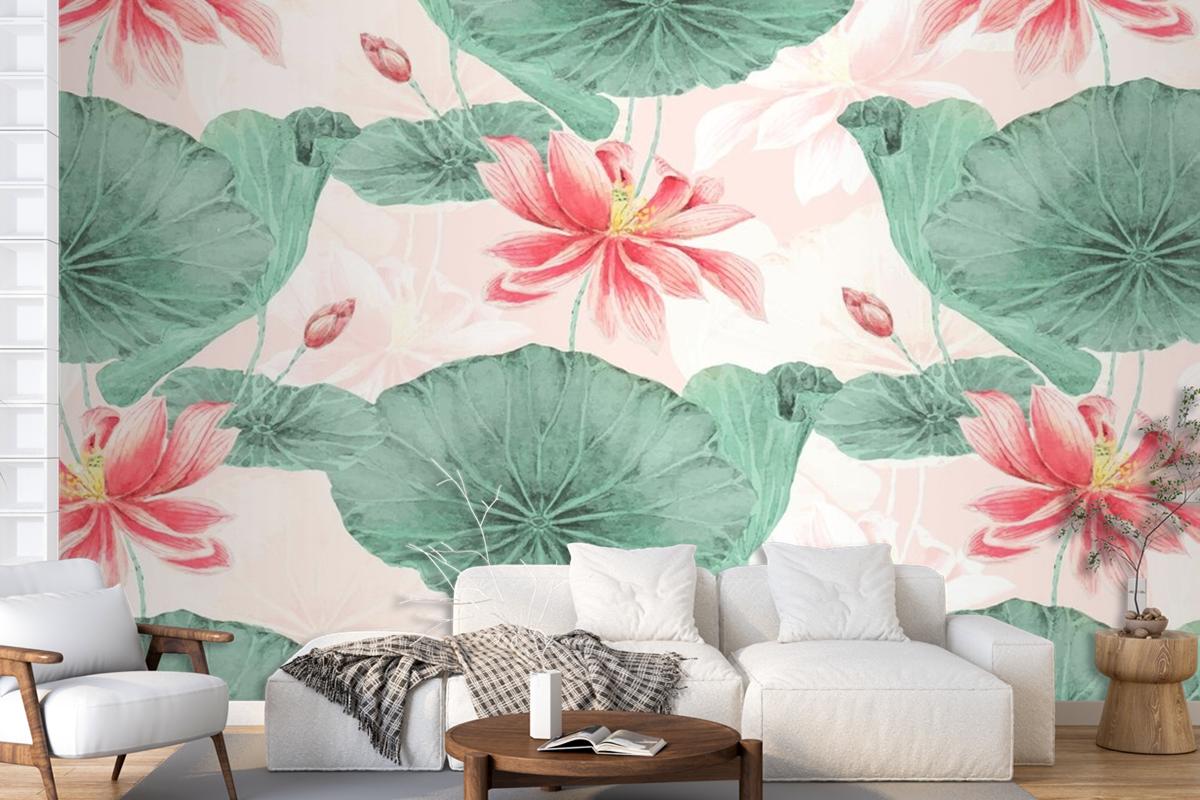 Lotus Pattern Botanical Background Wallpaper Mural