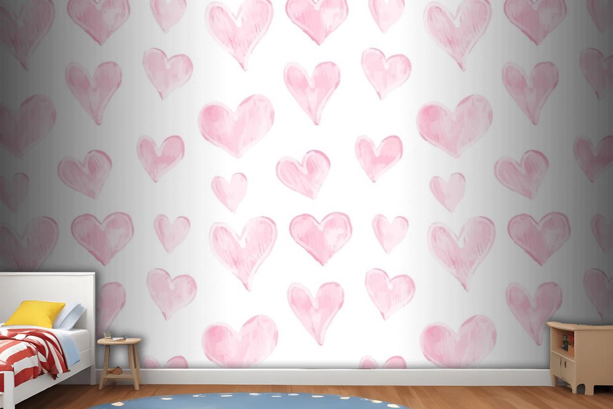 Love Heart Pattern Hand Drawn Valentines Day Wallpaper Mural