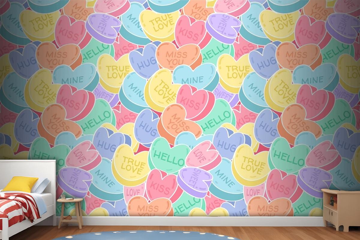 Lovely Conversation Hearts Pattern Wallpaper Mural