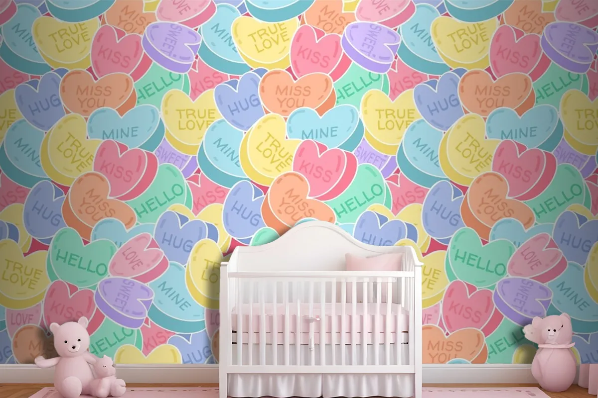 Lovely Conversation Hearts Pattern Wallpaper Mural