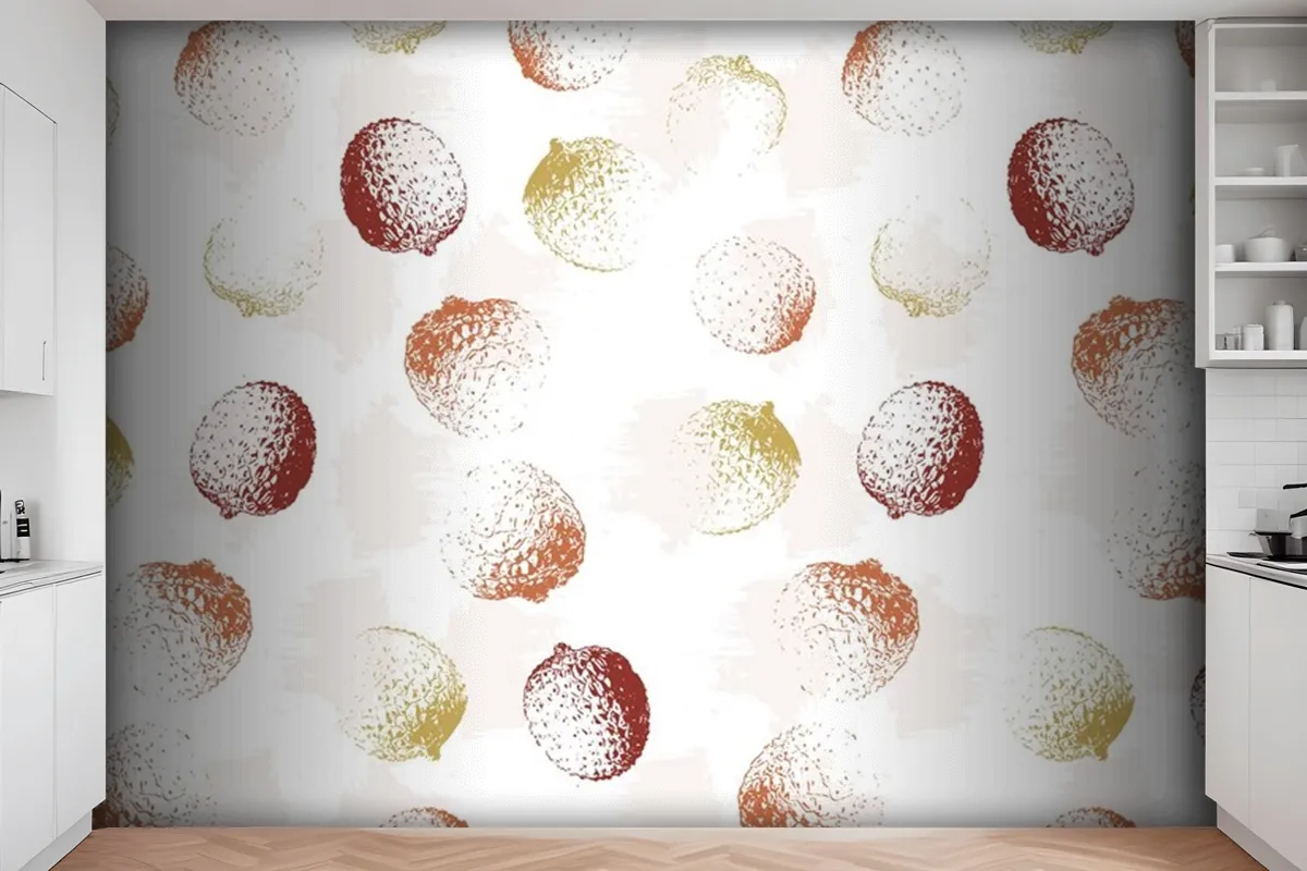 Lychee Fruit Pattern Colorful Vintage Vector Textures Wallpaper Mural