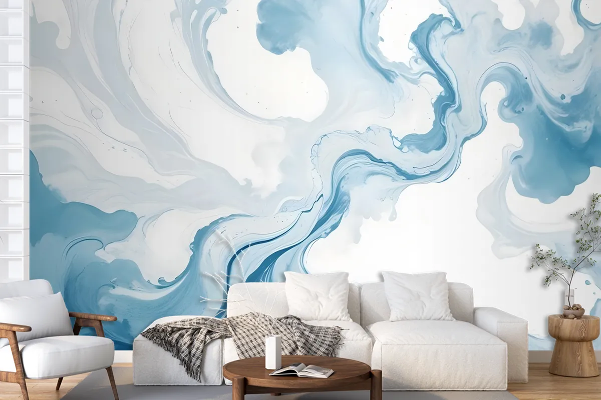 Marble Style Blue Brush Paint Art Wallpaper Mural