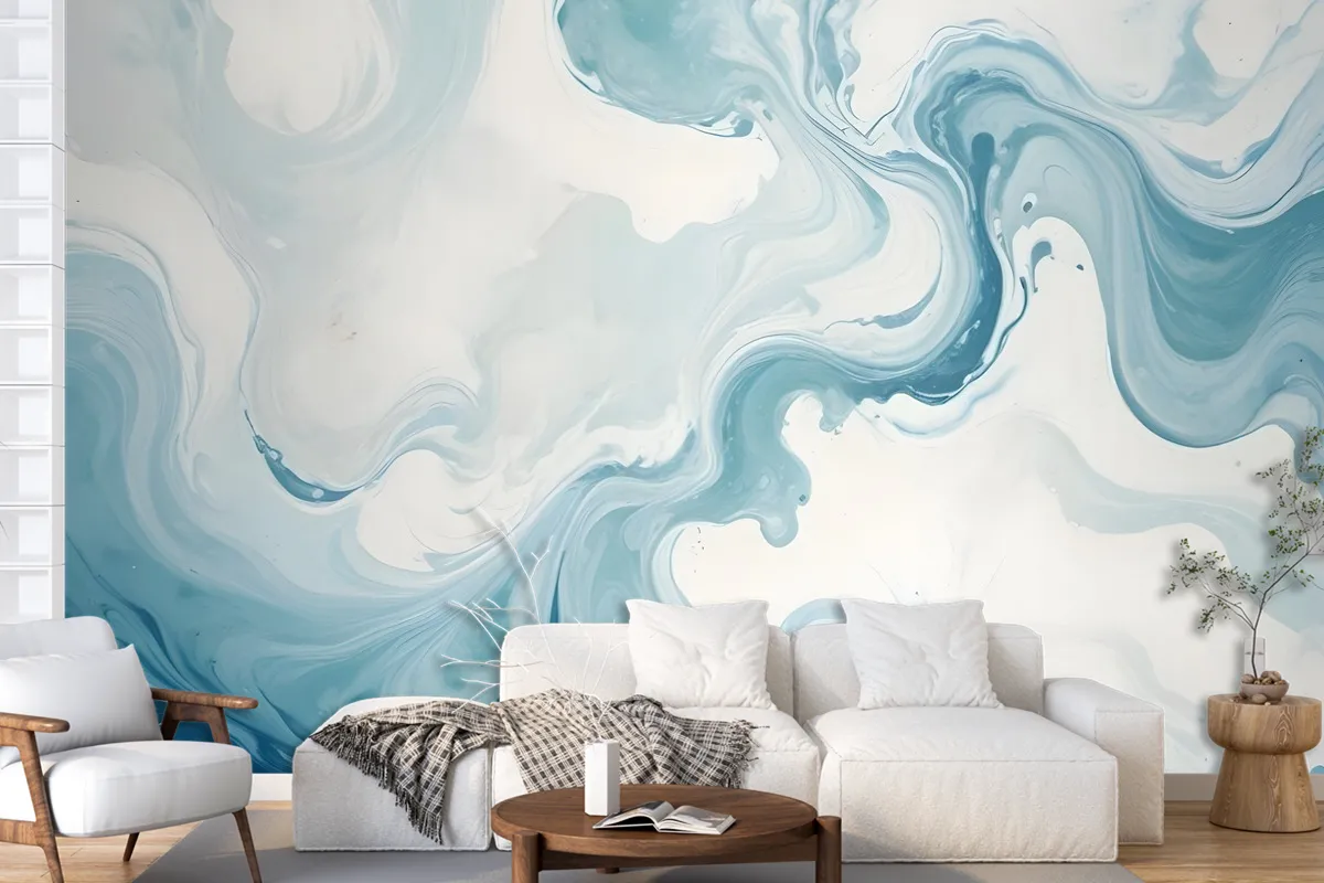 Marble Style Blue Brush Paint Art Wallpaper Mural