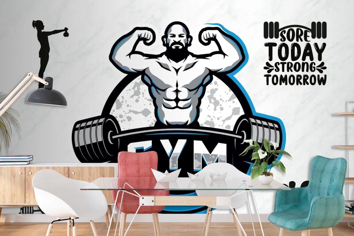 Mavi Temalı Halter Gym Fitness Duvar Kağıdı