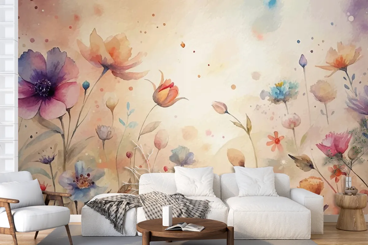 A Minimalist Backdrop Of Beautiful Wildflowers Wallpaper Mural