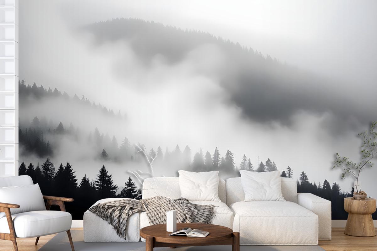 Misty Dark Forest Landscape Wallpaper Mural