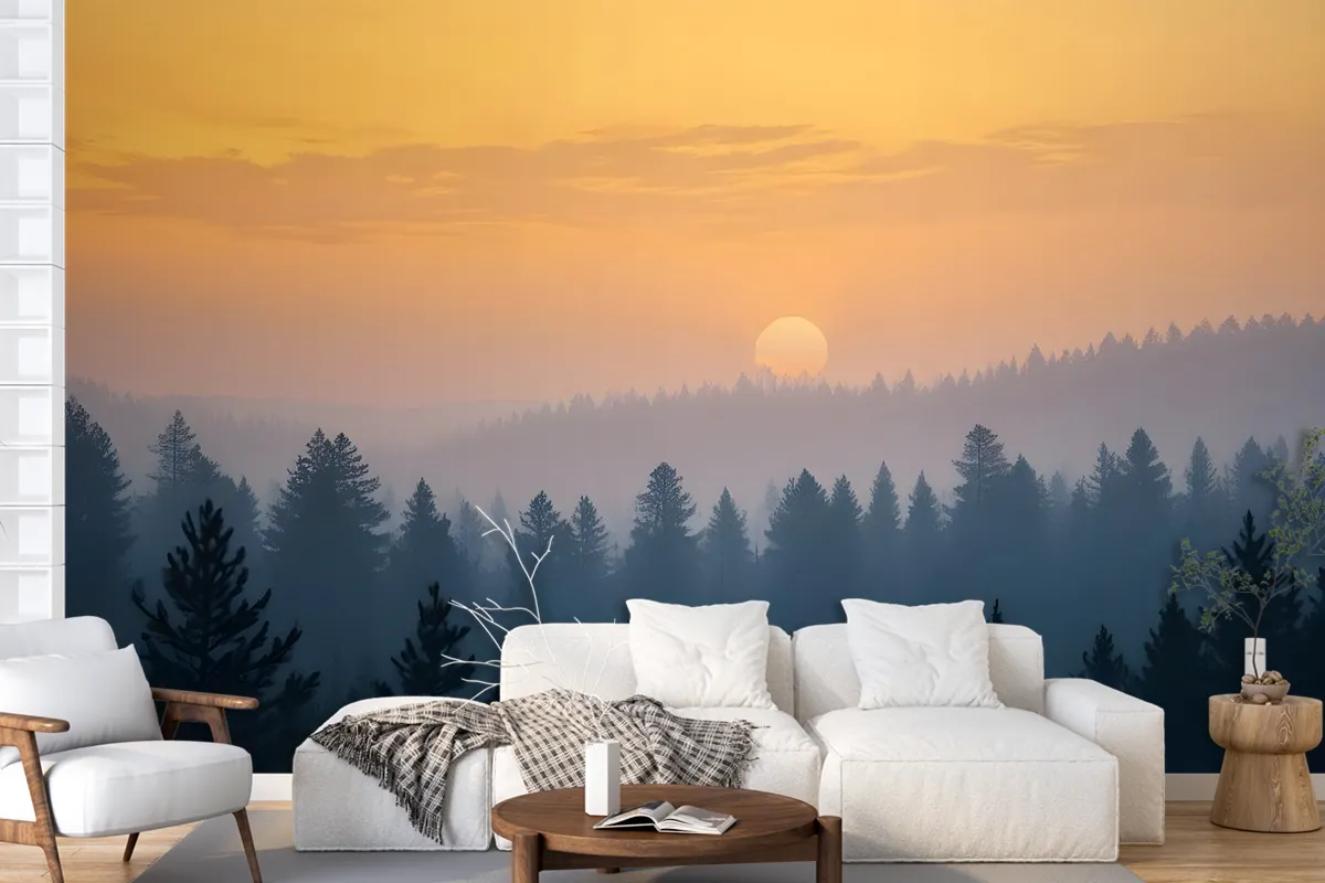 Misty Pine Forest Landscape Wallpaper Mural