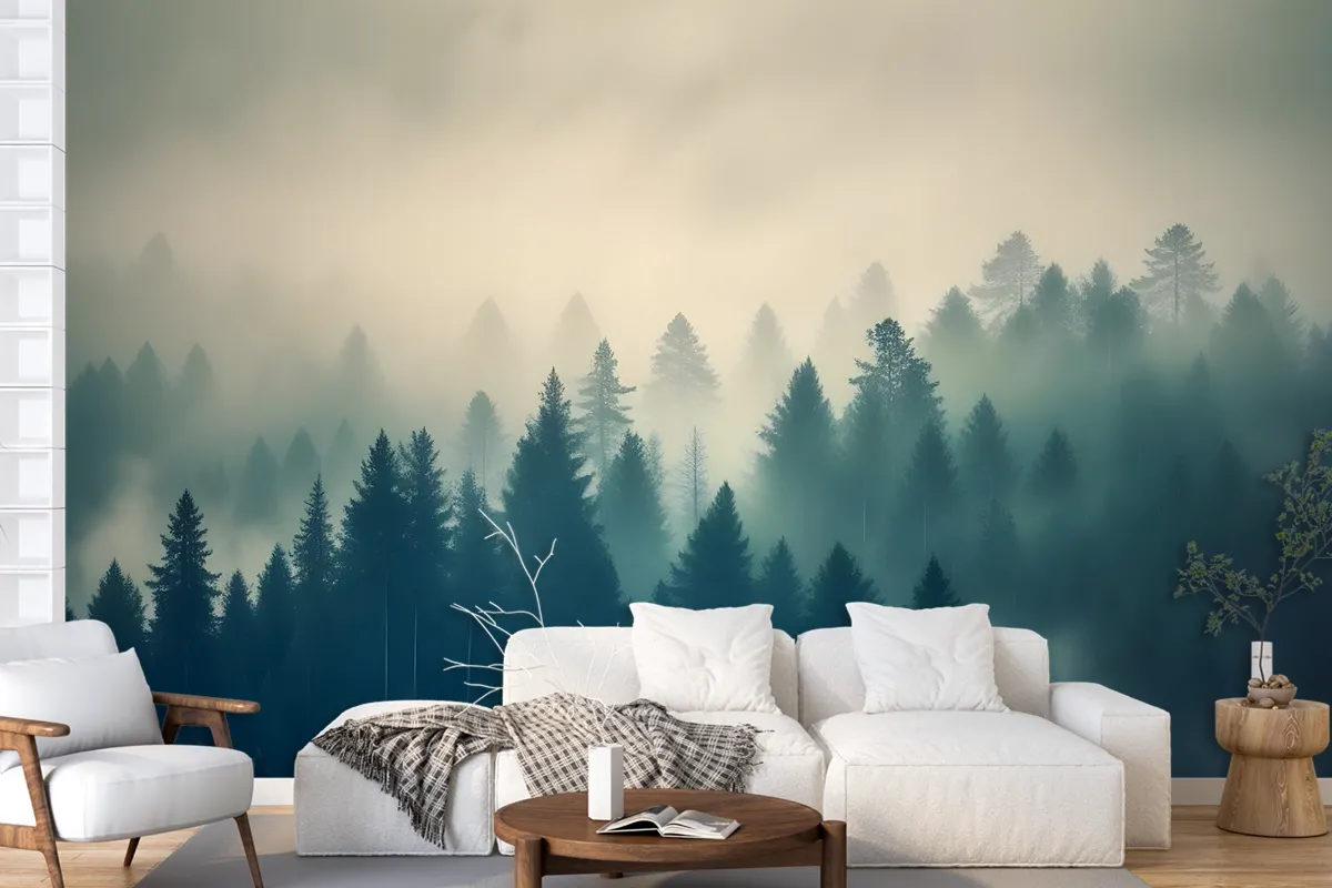 Misty Pine Forest Wallpaper Mural