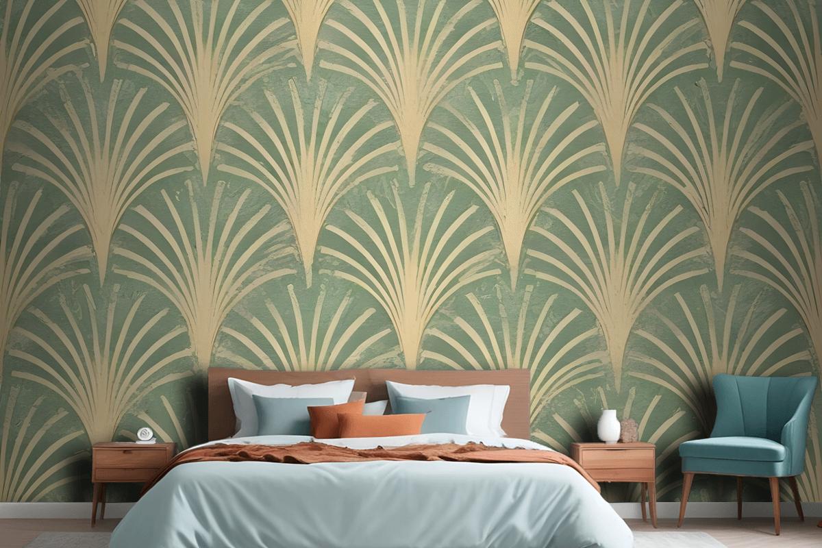 Modern Eau De Nil Art Deco Gold Lines Wallpaper Mural