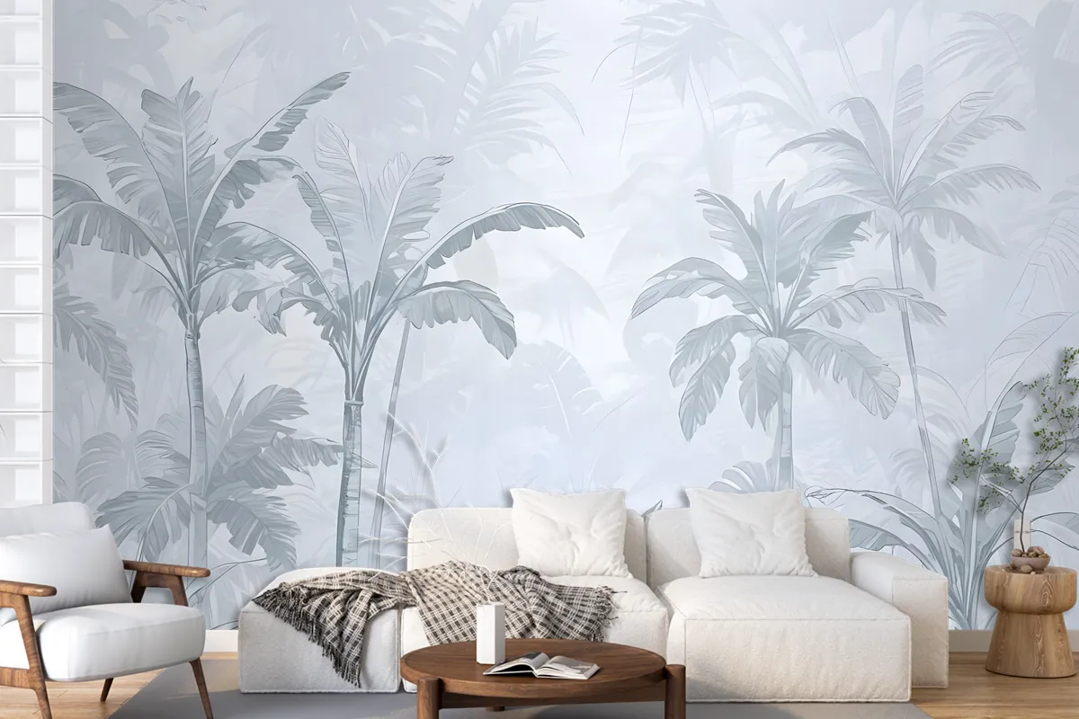 Monochrome Antique Jungle Landscape Wallpaper Mural