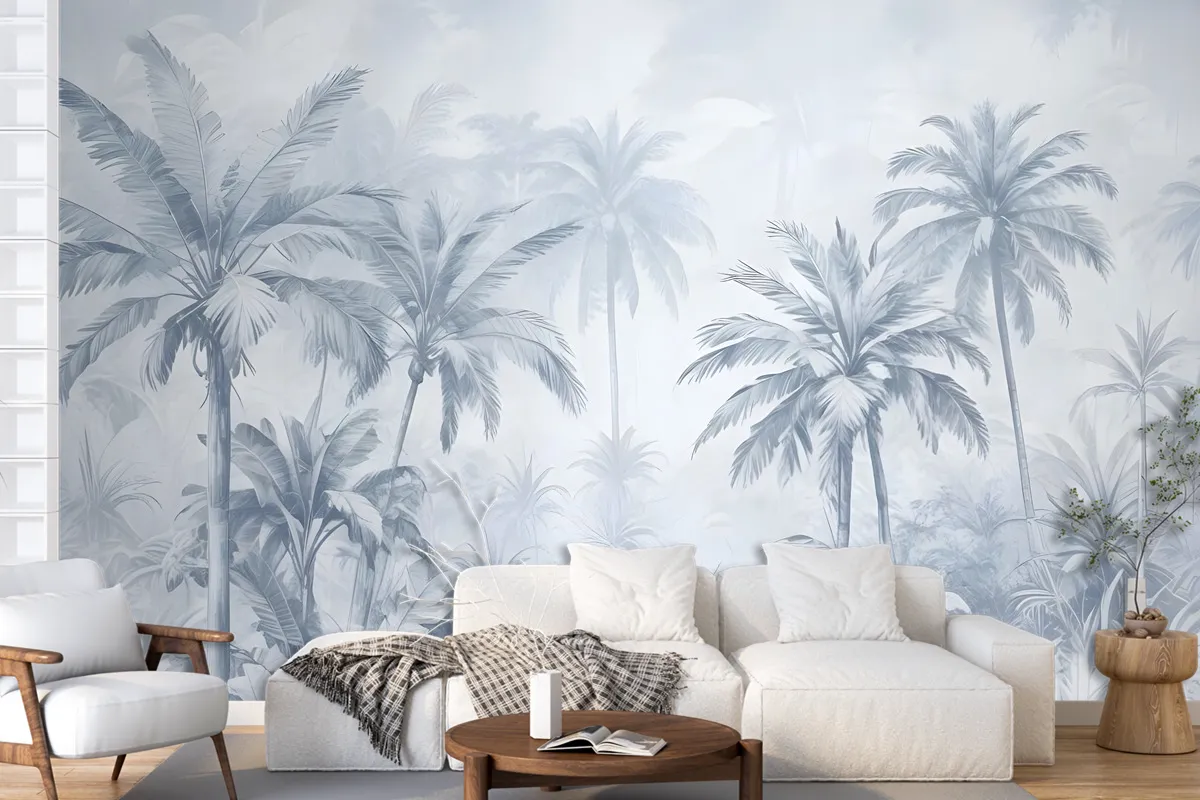 Monochrome Antique Jungle Landscape Wallpaper Mural