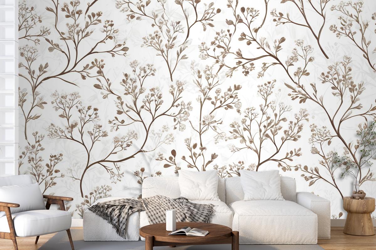 Monochrome Botanical Plants Chinoiserie Wallpaper Mural