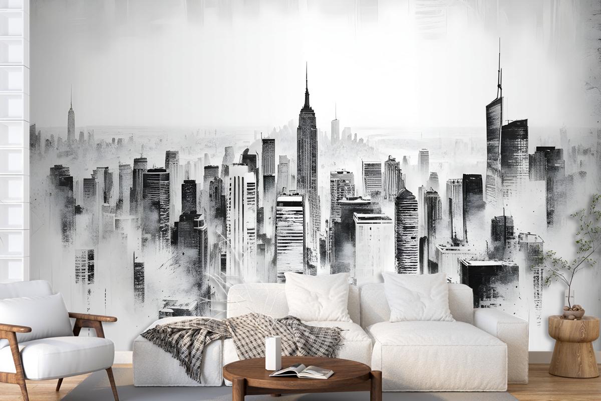 Monochrome Charcoal City Wallpaper Mural