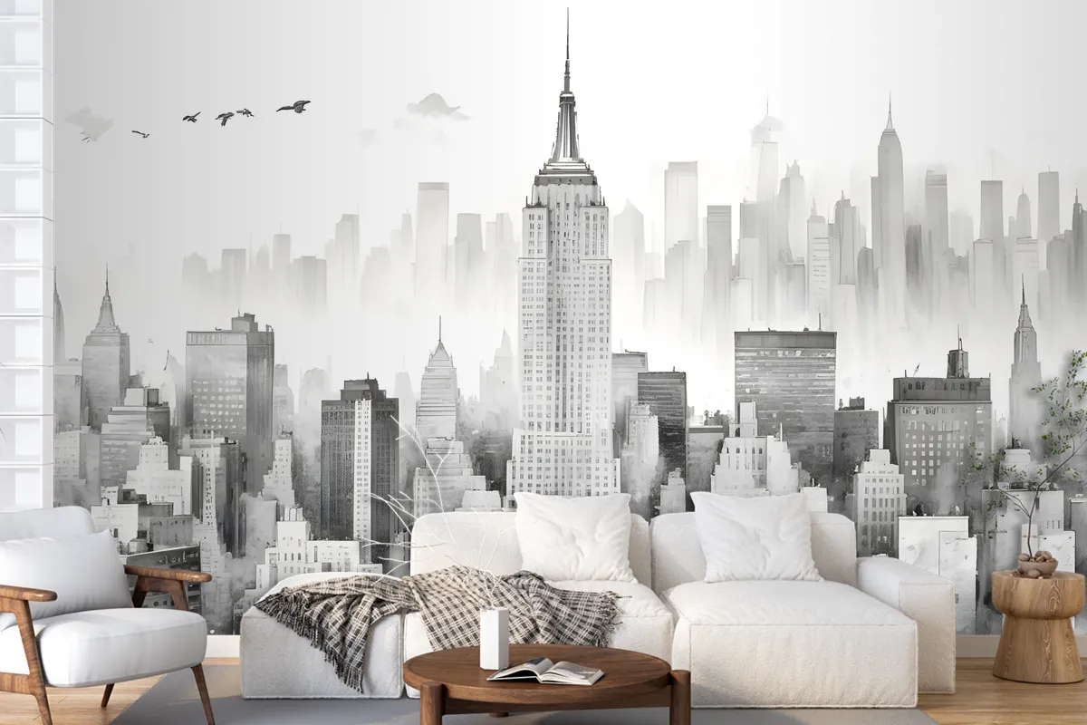 Monochrome Charcoal New York City Black And White Wallpaper Mural