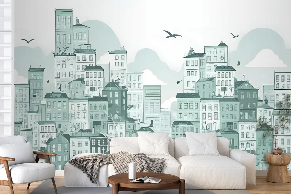 Monochrome City View Wallpaper Mural