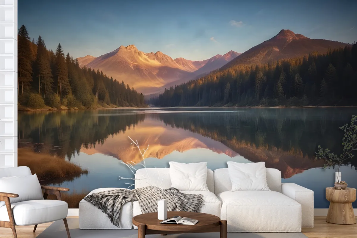 Mountain And Lake Landscape In The Sunrise Wallpaper Mural