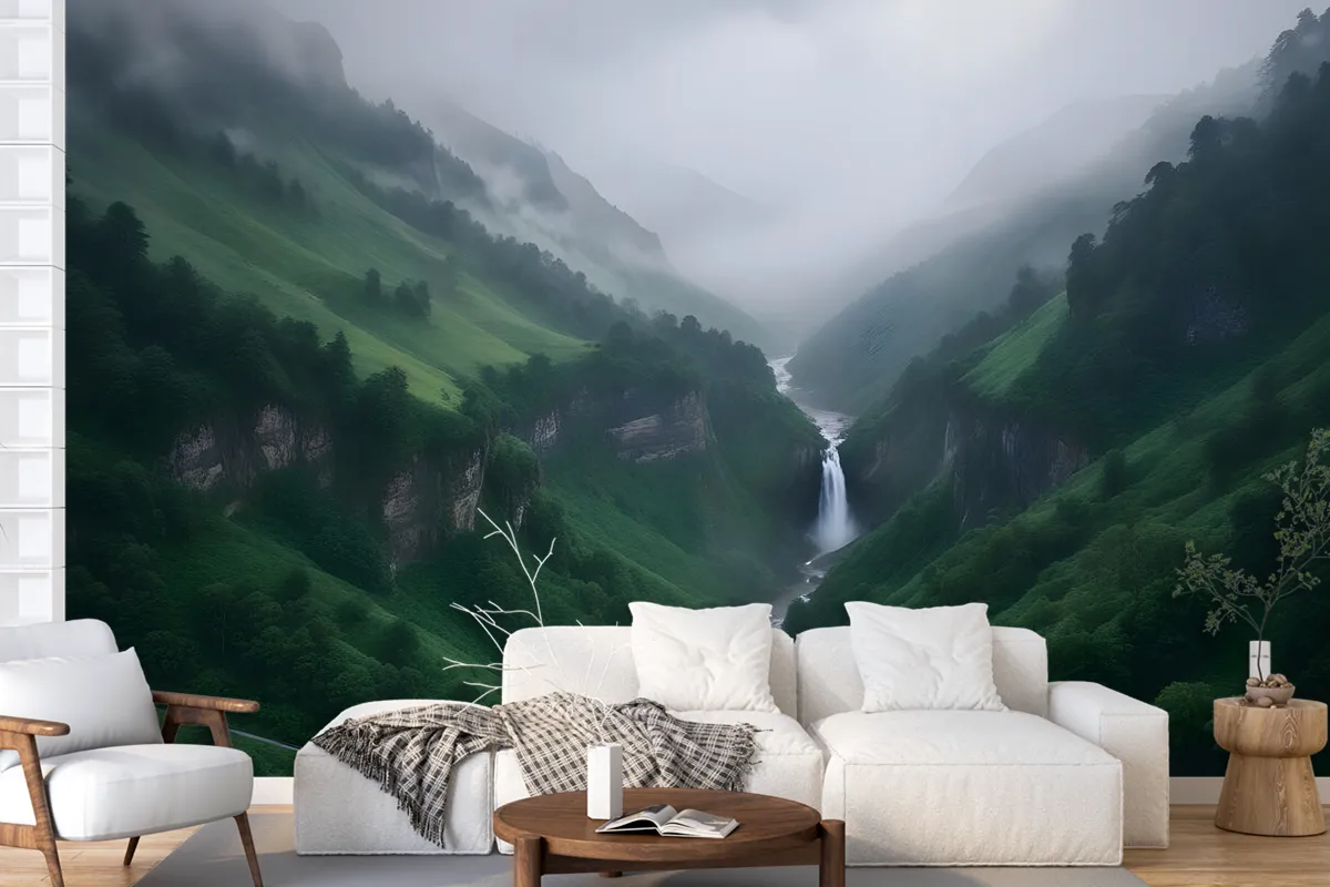 Mountain Waterfall Wallpaper Mural