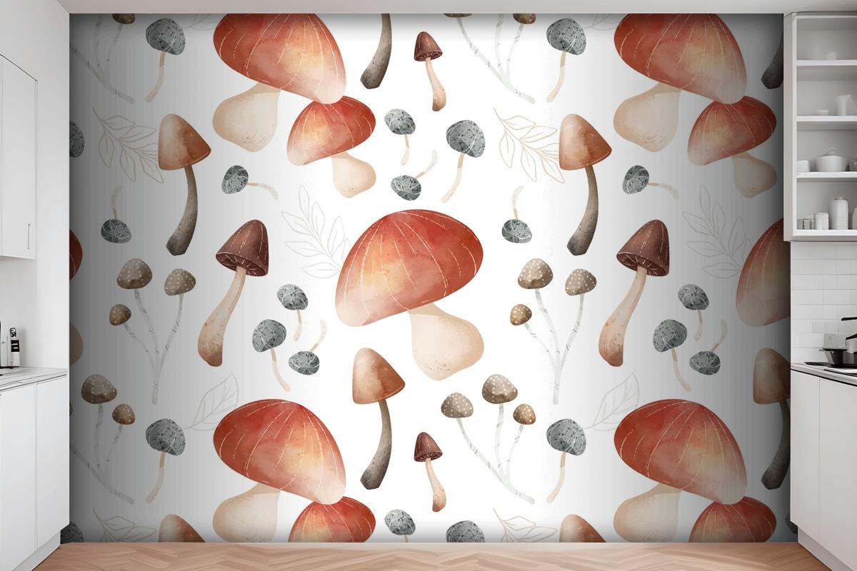 Mushroom Pattern Wallpaper Mural