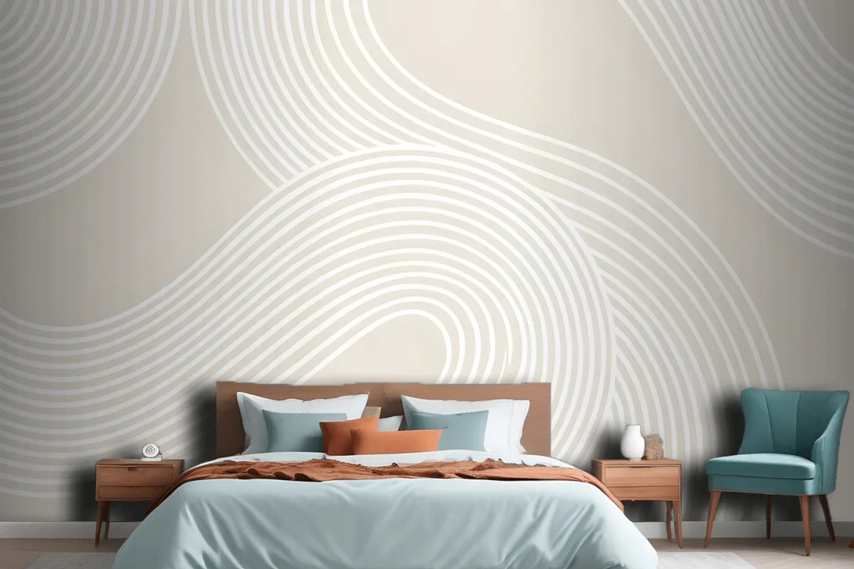 Neutral Curvy Lines Modern Zen Garden Wallpaper Mural