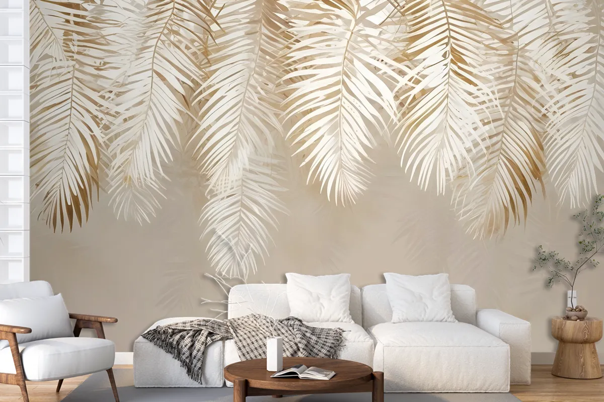 Neutral Tropical Palm Leaf Wallpaper Mural