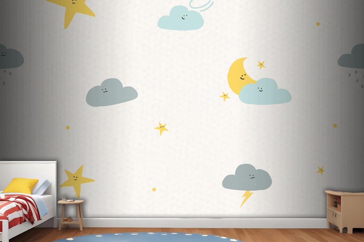 Night Sky Seamless Pattern Weather Doodle Background For Kids Wallpaper Mural