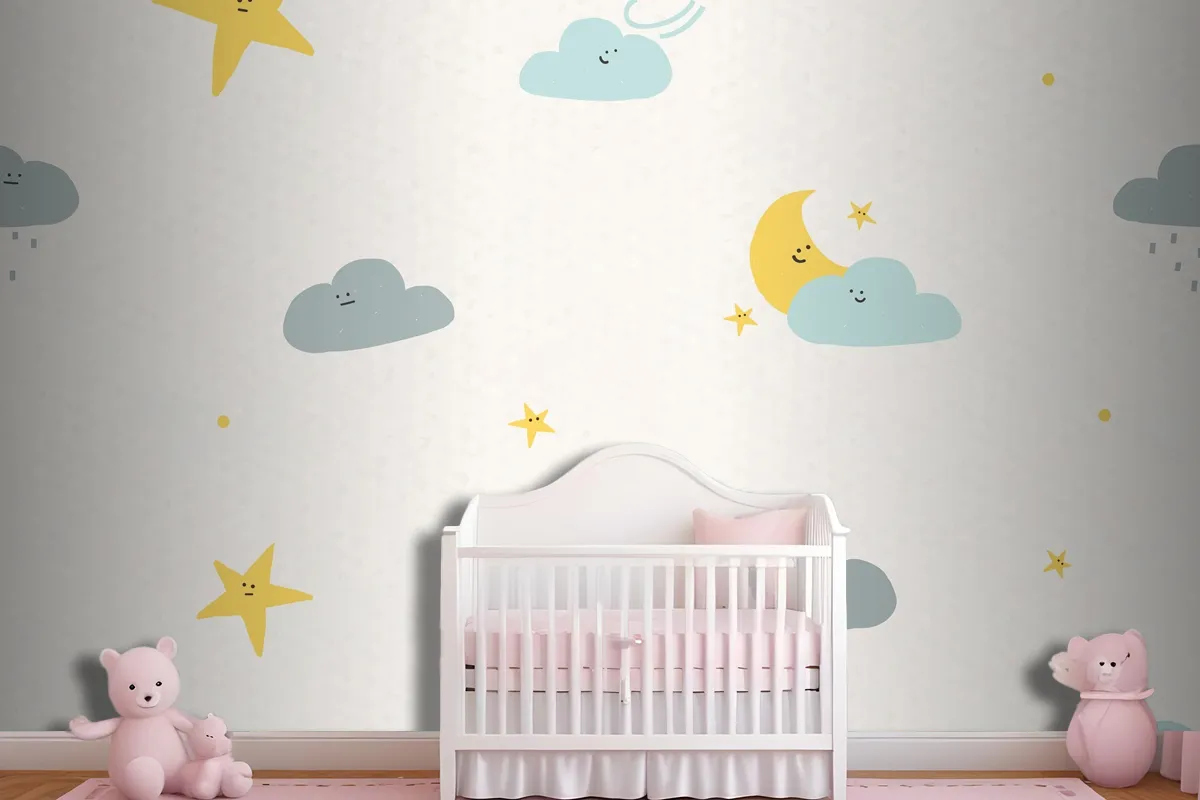 Night Sky Seamless Pattern Weather Doodle Wallpaper Mural