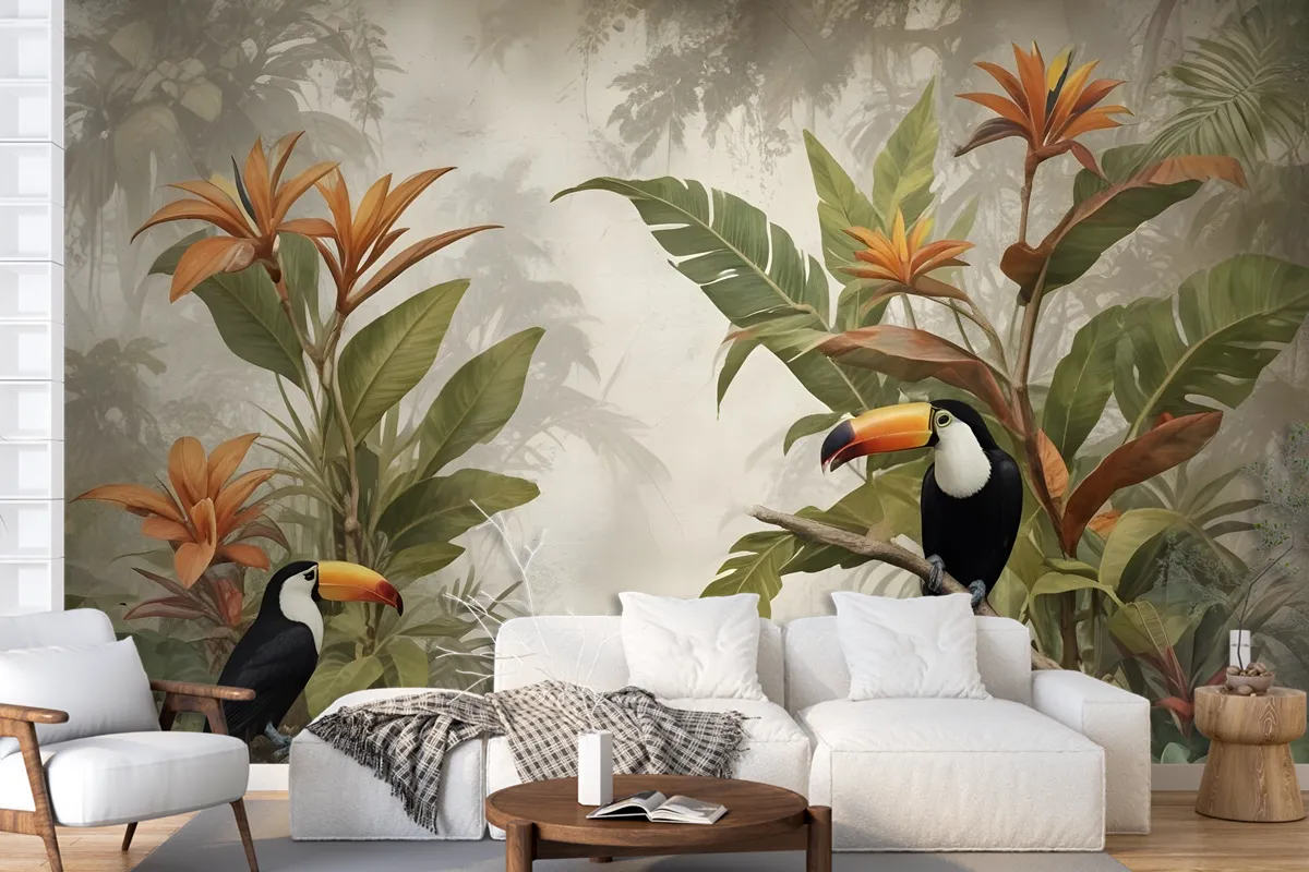 Nostalgic Toucan In The Tropical Forest Wallpaper Mural