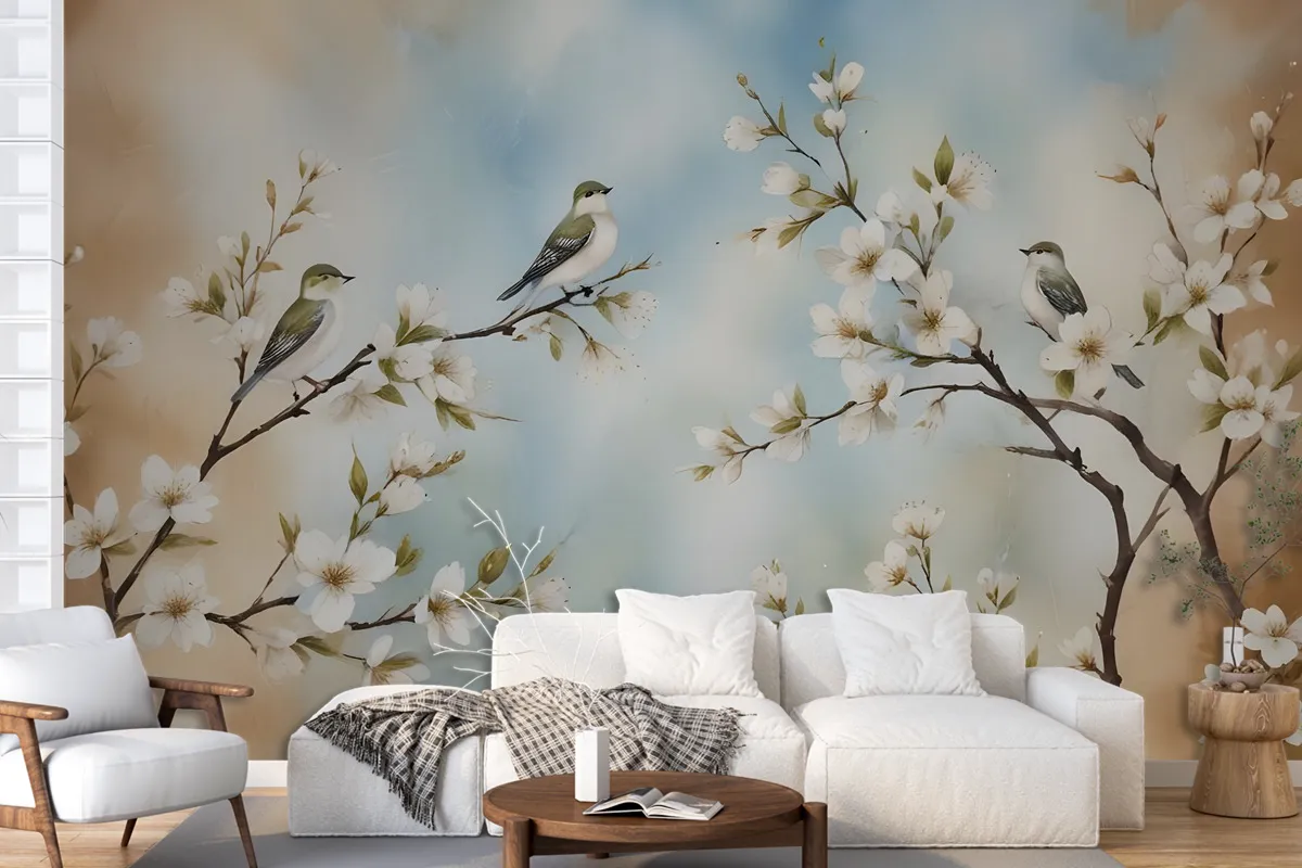 Nostalgic Watercolor Cherry Blossoms Wallpaper Mural