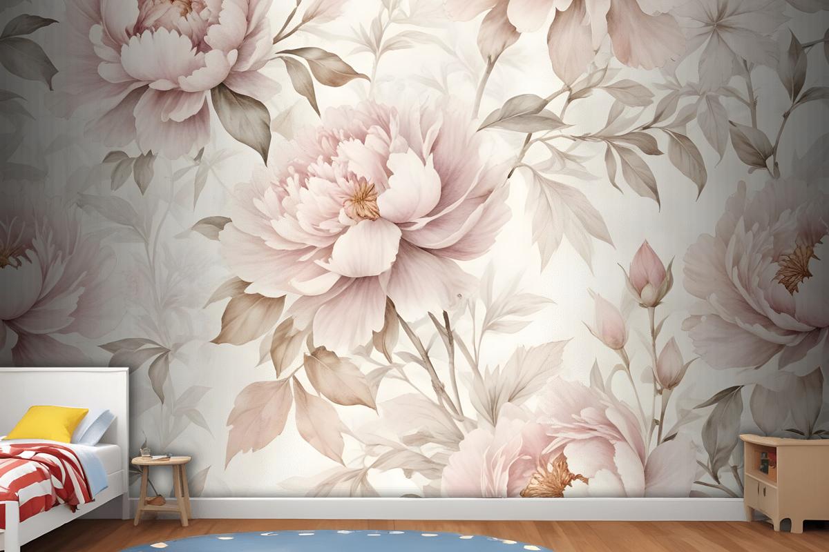 Nursery Pastel Peony Watercolor Floral For Girls Wallpaper Mural