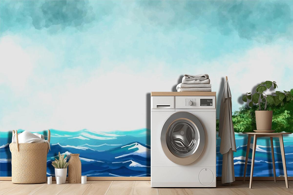 Ocean Underwater Blue Wave Laundry Room Wallpaper Mural